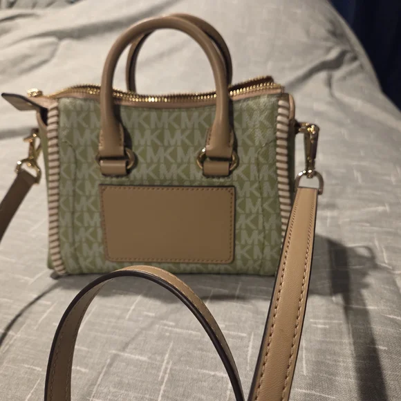 Michael Kors Green and Tan Mini Bag with Signature Monogram - Picture 2 of 9